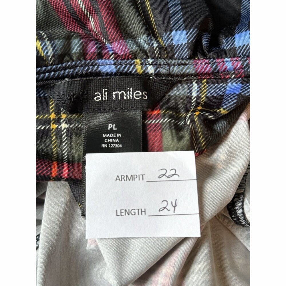 Ali Miles Red Plaid Cowl Neck 3/4 Sleeve Top Womens Large Petite Cottagecore - Picture 2 of 9